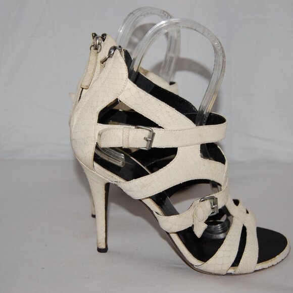 39/9 ❤️ GIUSEPPE ZANOTTI Ivory Leather High Heels GLADIATOR SANDALS BOOTS ITALY - Picture 9 of 14